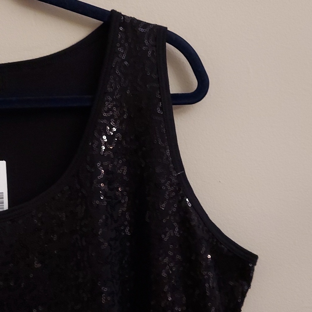 FASHION BUG Black Sequinned Round Neck Sleeveless Tank Top - Picture 5 of 12